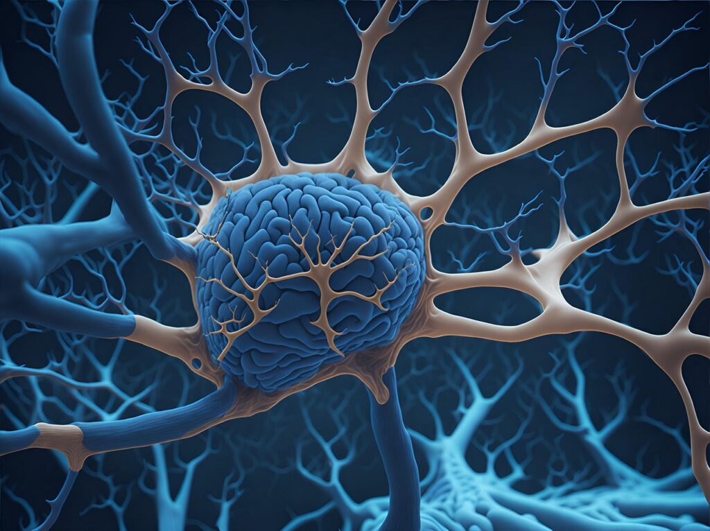 Brain with neural connections representing internal systems and parts in IFS therapy for trauma