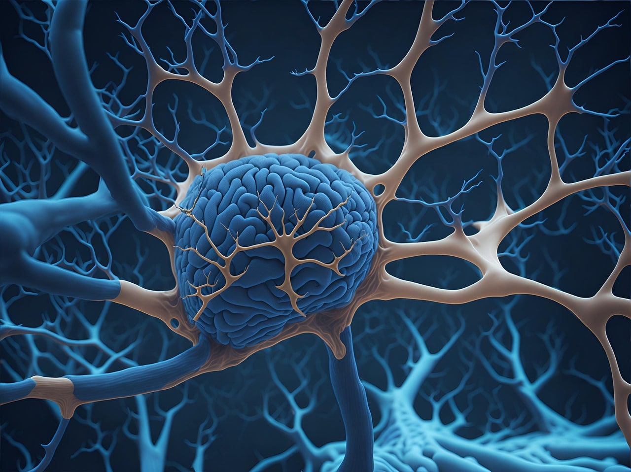 Brain with neural connections representing internal systems and parts in IFS therapy for trauma