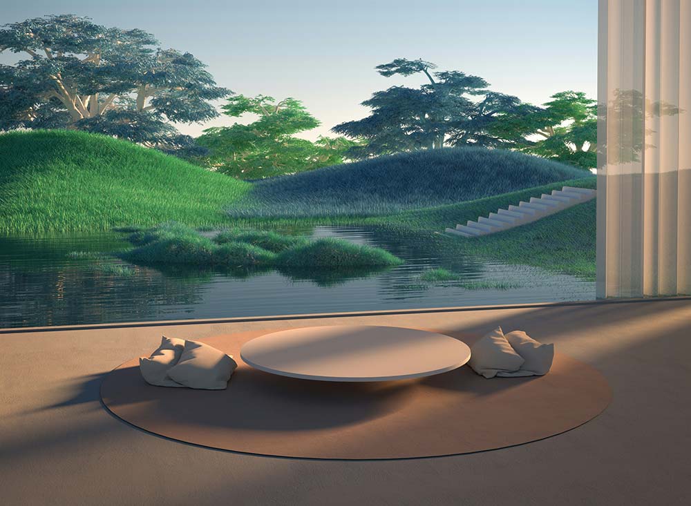 a white plate sitting on top of a table next to a window